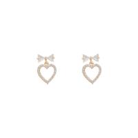 Cubic Zircon (CZ) Drop Earring, Brass, 925 thailand sterling silver post pin, real gold plated, fashion jewelry & for woman & with cubic zirconia 