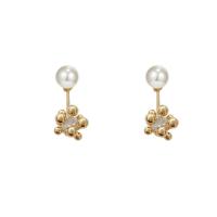 Ear Jackets, laiton, avec Plastique ABS perle, 925 thaïlande argent sterling puce boucle d'oreille, Plaqué d'or, bijoux de mode & pour femme & avec zircone cubique Vendu par paire