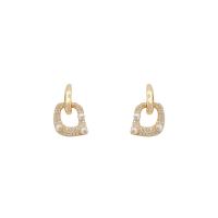 Cubic Zirconia Micro Pave Brass Earring, with ABS Plastic Pearl, 925 thailand sterling silver earring hook, real gold plated, fashion jewelry & for woman & with cubic zirconia, golden 