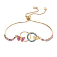 Cubic Zirconia Micro Pave Brass Bracelet, plated, Adjustable & fashion jewelry & butterfly design & micro pave cubic zirconia 200mm 