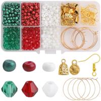 Glass Earring Finding Set, with Plastic Box & Zinc Alloy, gold color plated, Christmas Design & DIY, multi-colored 