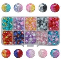 Crackle Glass Beads, with Plastic Box, Round, DIY, multi-colored, 8mm 