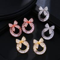 Zinc Alloy Rhinestone Stud Earring, Bowknot, plated, micro pave cubic zirconia & for woman 