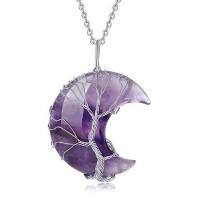 Gemstone Necklaces, Brass, with Gemstone, Moon, platinum color plated & for woman Approx 19.69 Inch 