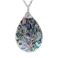 Abalone Shell Necklace, Brass, with Abalone Shell, Teardrop, plated, Unisex Approx 20 Inch 