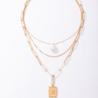 Fashion Multi Layer Necklace, Zinc Alloy, with Plastic Pearl, with flower pattern & for woman, golden .5 cm 