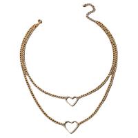 Zinc Alloy Necklace, Heart, plated, Double Layer & Unisex, golden .3 cm 
