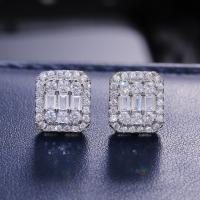Cubic Zirconia Micro Pave Brass Earring, Square, micro pave cubic zirconia & for woman, white 