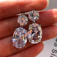 Cubic Zircon (CZ) Drop Earring, Brass, micro pave cubic zirconia & for woman 26mm 