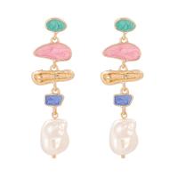 Kunststoff Perle Zink Legierung Ohrring, Zinklegierung, mit Kunststoff Perlen, Salben, für Frau, 65x20mm, verkauft von Paar
