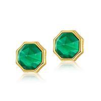 Gemstone Stud Earring, 925 Sterling Silver, with Malachite, plated, for woman, mixed colors 