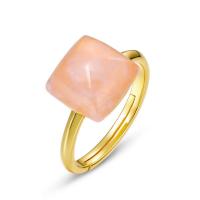 Quartz Finger Ring, 925 Sterling Silver, with Rose Quartz, plated, Adjustable & for woman, mixed colors 