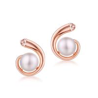 Sterling Silver Natural Pearl Stud Earring, 925 Sterling Silver, with Freshwater Pearl, for woman & with cubic zirconia, mixed colors 