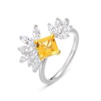 Cubic Zirconia Sterling Silver Finger Ring, 925 Sterling Silver, with Citrine, synthetic, for woman & with cubic zirconia, mixed colors, 14.5mm 