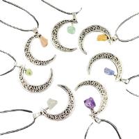 Gemstone Zinc Alloy Pendants, with Natural Stone, Moon 48-50mm 
