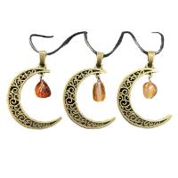Gemstone Zinc Alloy Pendants, with Natural Stone, Moon 45-50mm 