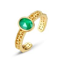 925 пробы Манжеты палец кольцо, с зеленый агат, Другое покрытие, Регулируемый & Женский & граненый, Золотой, 7.3mm, продается PC