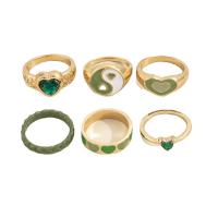 En alliage de zinc Bague, 6 pièces & bijoux de mode & pour femme & émail & avec strass, vert, Vendu par fixé