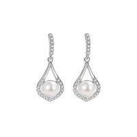 Sterling Silver Pearl Drop Earring, 925 Sterling Silver, with pearl, plated, fashion jewelry & for woman & with cubic zirconia 