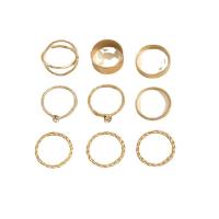 Zinc Alloy Ring Set, nine pieces & fashion jewelry & for woman & with rhinestone, golden 