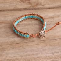 Turquoise Woven Ball Bracelets, Zinc Alloy, with PU Leather Cord & turquoise, Adjustable & Unisex, blue 