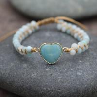 Gemstone Woven Ball Bracelets, Heart, Adjustable & Unisex, blue Approx 7 Inch 