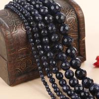 Blaue Goldstein Perlen, Blauer Sandstein, rund, DIY & verschiedene Größen vorhanden & facettierte, verkauft von Strang