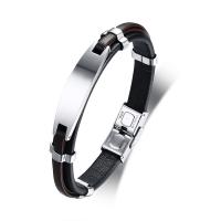 Leder Armband, mit Edelstahl, für den Menschen, schwarz, Länge:ca. 8.27 ZollInch, verkauft von PC