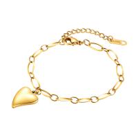 Stainless Steel Charm Bracelet, Heart, gold color plated, for woman Approx 6.3-7.5 Inch 