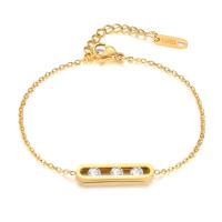 Bracelet en acier inoxydable, Placage de couleur d'or, pavé de micro zircon & pour femme Environ 6.7-7.9 pouce, Vendu par PC