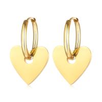 Huggie Hoop Drop Ohrringe, Edelstahl, Herz, goldfarben plattiert, für Frau, 14x14.5mm, verkauft von Paar