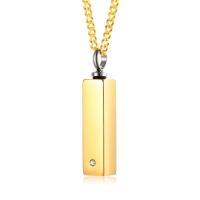 Cremation Jewelry Ashes Urn Necklace, Stainless Steel, gold color plated, for man & with rhinestone Approx 24 Inch 