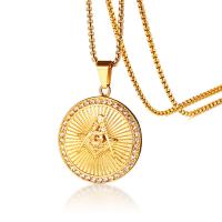 Stainless Steel Necklace, gold color plated, micro pave cubic zirconia & for man Approx 23.62 Inch 
