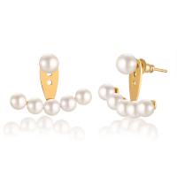Ear Jacket, Stainless Steel, with Plastic Pearl, gold color plated, for woman 