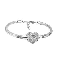 Stainless Steel  European Bracelets, 316 Stainless Steel, Unisex & with rhinestone, silver color .5 Inch 