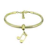Stainless Steel  European Bracelets, 316 Stainless Steel, With Pendant & Unisex, golden .5 Inch 