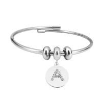 Stainless Steel Cuff Bangle, 316 Stainless Steel, with 304 Stainless Steel, Unisex & with letter pattern & with rhinestone, silver color .5 Inch 