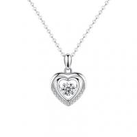 Cubic Zirconia Sterling Silver Necklace, 925 Sterling Silver, with 1.97 extender chain, Heart, fashion jewelry & for woman & with cubic zirconia .75 Inch 