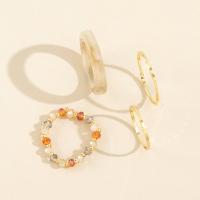 Brass Ring Set, with Seedbead & Resin, 4 pieces & fashion jewelry & for woman, golden 