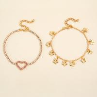 Zinc Alloy Anklet, with 1.97 extender chain, 2 pieces & fashion jewelry & for woman & with rhinestone .67 Inch 