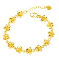 Bracelets en laiton, fleur, Placage de couleur d'or, bijoux de mode, doré, Vendu par PC