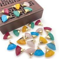 Gemstone Brass Pendants, Natural Stone, with Brass, Triangle, gold color plated, DIY & faceted 
