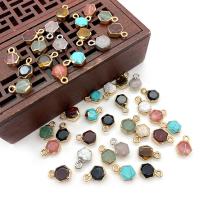 Gemstone Brass Pendants, Natural Stone, with Brass, Hexagon, plated, DIY & faceted 