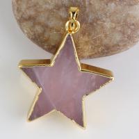 Pendentifs quartz naturel, laiton, avec quartz rose, étoile, Placage de couleur d'or, pour femme Vendu par PC