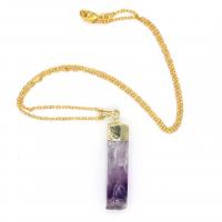 Quartz Necklace, Brass, with Amethyst, gold color plated, Unisex Approx 19.69 Inch 