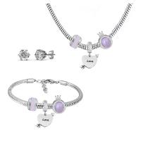 Rhinestone stainless steel Jewelry Set, 316 Stainless Steel, Stud Earring & bracelet & necklace, With Pendant & for woman & with rhinestone, silver color, 21cmuff0c45cm 