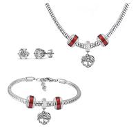 Rhinestone stainless steel Jewelry Set, 316 Stainless Steel, Stud Earring & bracelet & necklace, With Pendant & for woman & with rhinestone, silver color, 21cmuff0c49cm 