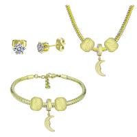 Rhinestone stainless steel Jewelry Set, 316 Stainless Steel, Stud Earring & bracelet & necklace, With Pendant & for woman & with rhinestone, golden, 21cmuff0c49cm 