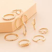 Zinc Alloy Ring Set, 10 pieces & fashion jewelry & for woman & with rhinestone, golden 
