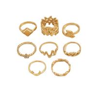 Zinc Alloy Ring Set, 8 pieces & fashion jewelry & for woman & with rhinestone, golden 